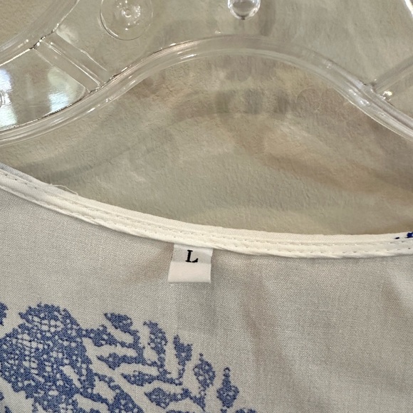 Blue and White Boho Wrap Women's Top - Picture 2 of 6